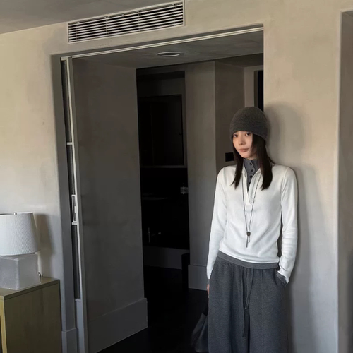 THXGIVING 书卷高智感 半开立领假两件撞色修身针织衫女2026秋款