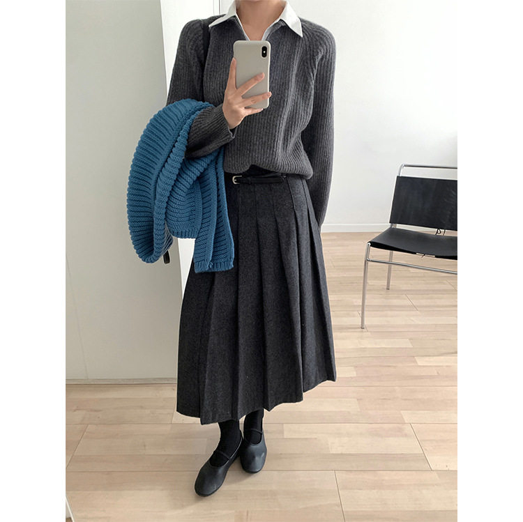 THXGIVING 知识分子全羊毛百搭假两件衬衫领拼接套头毛衣女2025冬