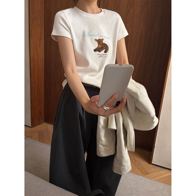 THXGIVING可爱萌系小动物印花舒适亲肤正肩短袖T恤2026春季上衣女