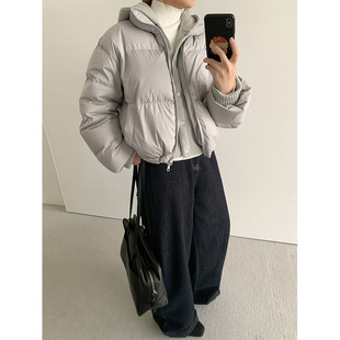 THXGIVING 休闲连帽毛织拼接假两件羽绒服女2025冬季新面包服外套