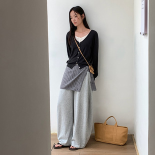 THXGIVING 舒适棉感休闲卫裤女2025秋季新款百搭松紧腰宽松长裤