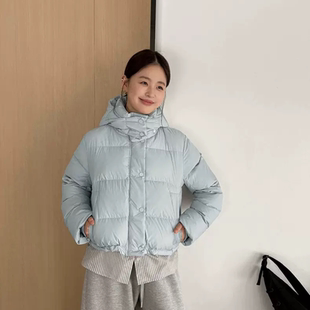 THXGIVING 小个子短款白鸭绒羽绒服女2025冬季新可拆卸帽休闲外套