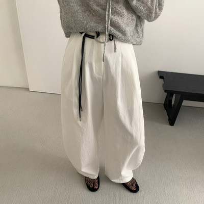 THXGIVING 简约净版休闲弯刀裤女2025秋季新款系腰带百搭宽松长裤