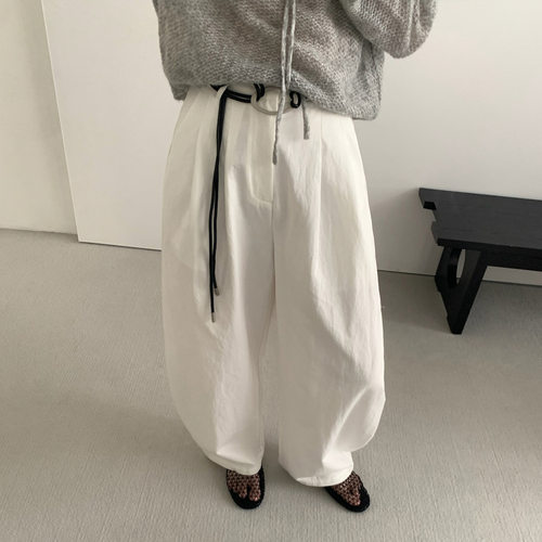 THXGIVING 简约净版休闲弯刀裤女2025秋季新款系腰带百搭宽松长裤