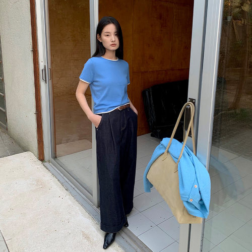 THXGIVING 休闲复古直筒牛仔裤女2025春季款高腰百搭显瘦折边长裤