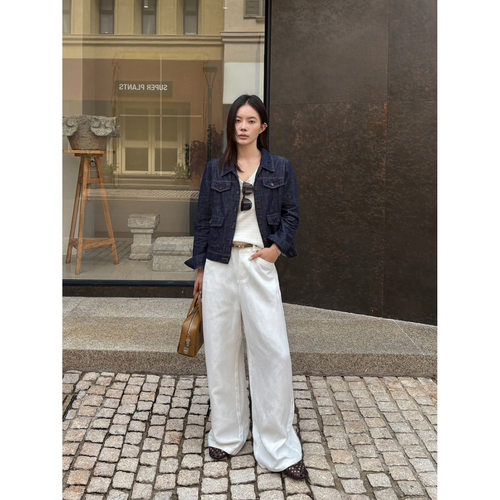 THXGIVING 松弛工装口袋棉麻牛仔外套 宽松系扣上衣女2026秋新款