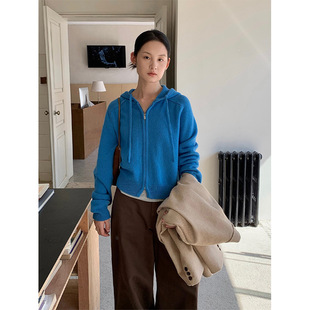 THXGIVING 羊毛针织帽衫女2025秋冬季韩版休闲风显瘦拉链毛衣外套