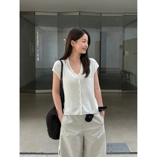 THXGIVING假两件美学 韩系飞飞袖挂脖坑条显瘦针织衫女2026夏新款
