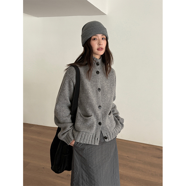 THXGIVING 韩系百搭口袋高领针织羊毛衫女2025冬季新款简约毛衣