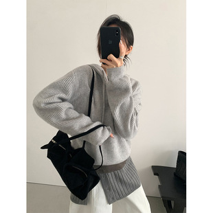 THXGIVING 简约基调羊毛休闲百搭针织套头帽衫女2025秋冬季厚毛衣