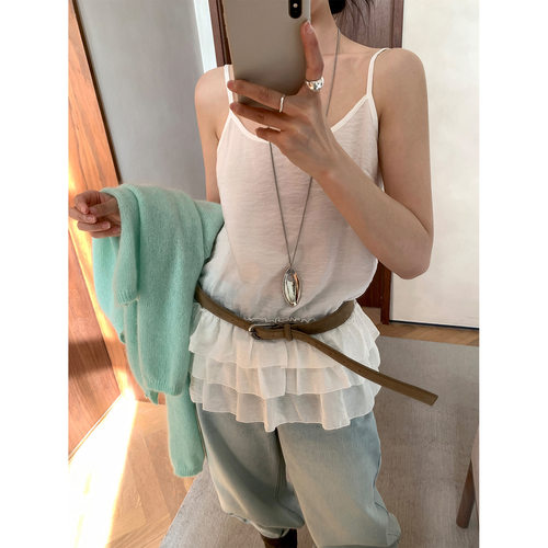 THXGIVING 可盐可甜荷叶裙摆遮胯显瘦轻薄透气吊带小衫女2026春款