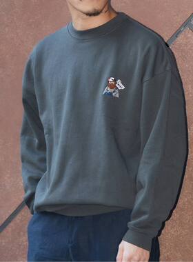 nacostyle出口日本外贸原D日系大胡子刺绣情侣款拉绒加绒套头卫衣