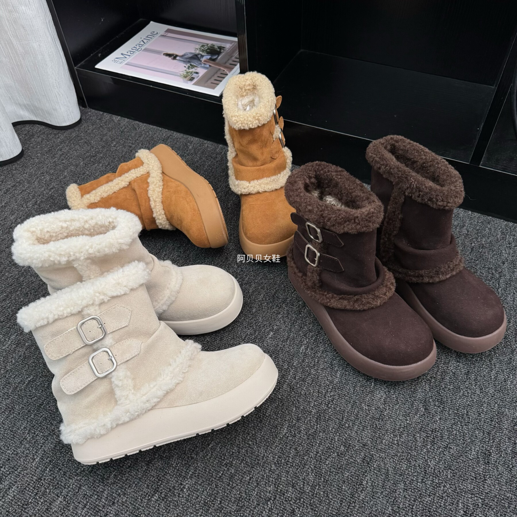 【BYBY】真皮中筒厚底裤管雪地靴女2025冬季保暖加绒大棉短靴防滑,女鞋,时尚雪地靴,淘宝优惠券,粉丝福利购,淘宝优惠卷