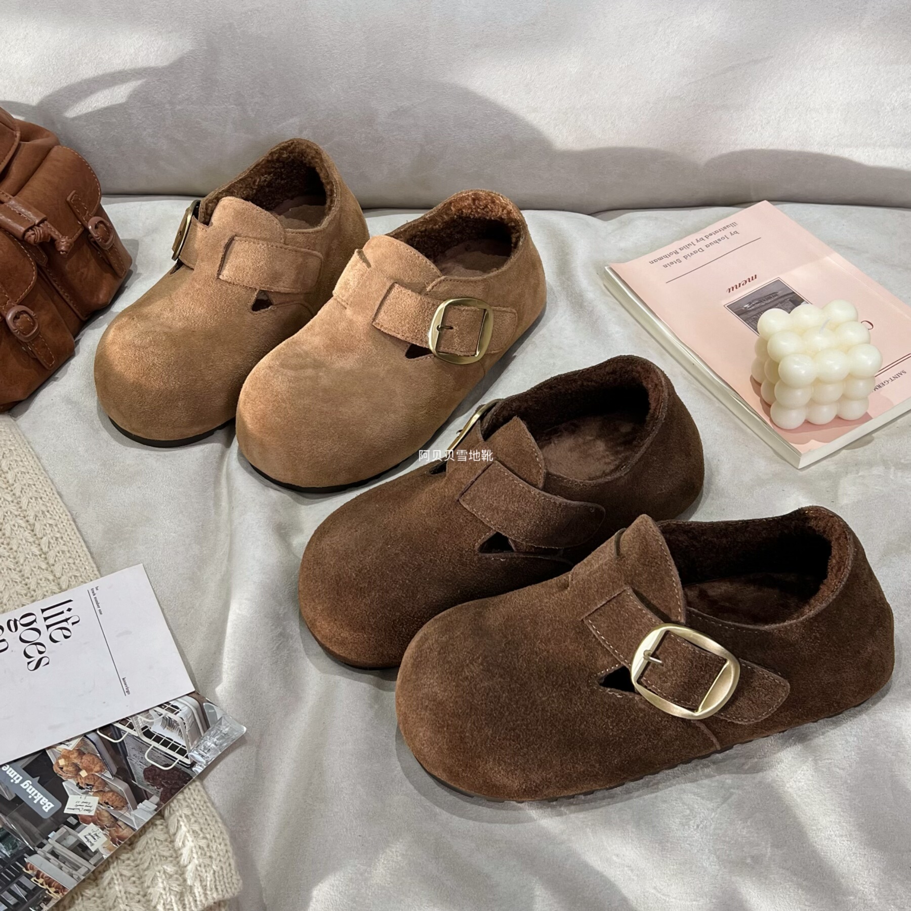 「BYBY」卡皮巴拉圆头复古增高勃肯单鞋女2025秋冬加绒百搭懒人鞋