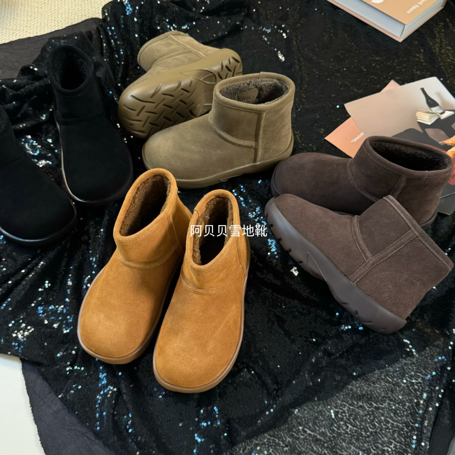 【特价清不退换】牛皮厚底可爱短筒雪地靴女圆头保暖棉靴加厚防滑