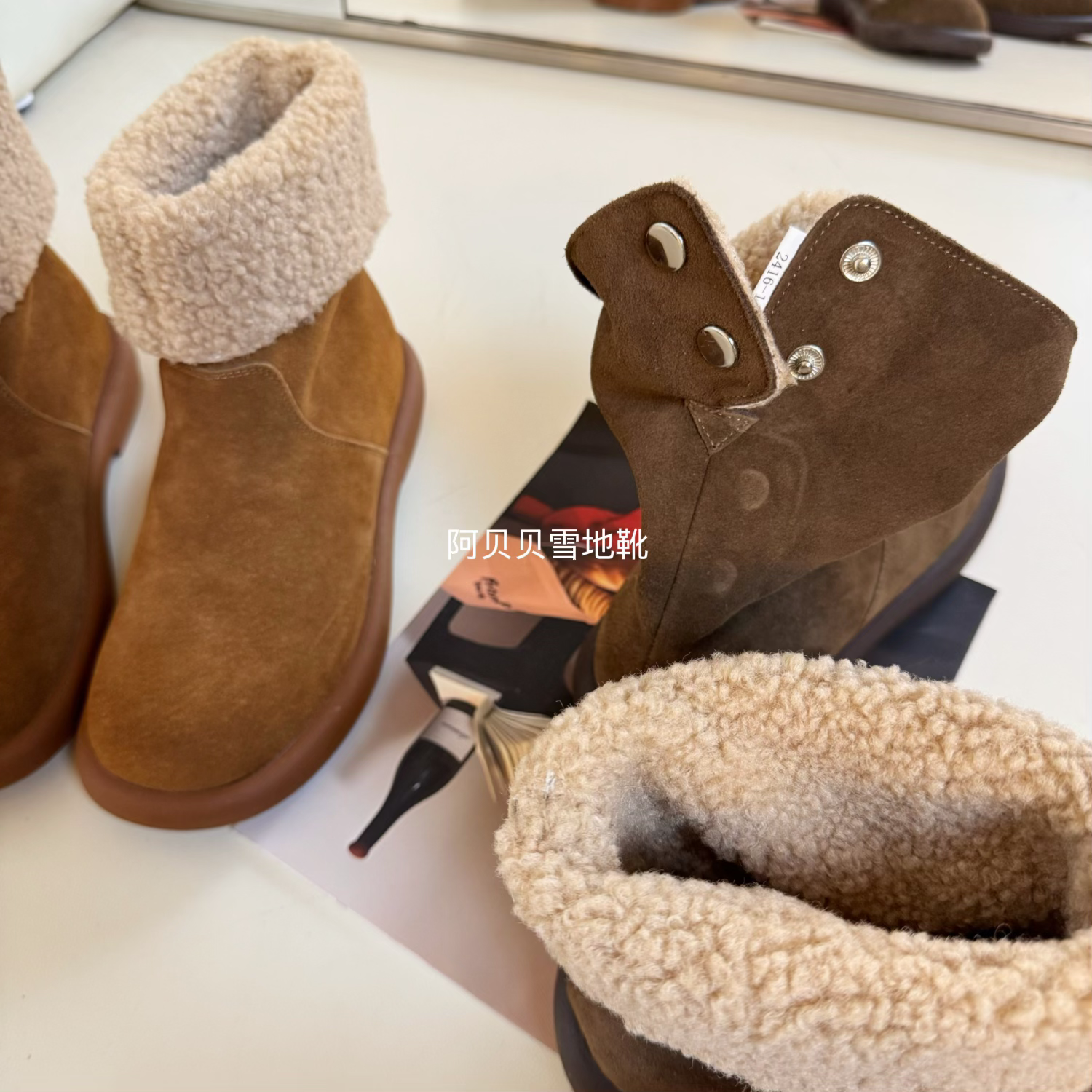 「BYBY」牛皮两穿勃肯短靴女2025冬季新款加绒美拉德西部靴雪地靴