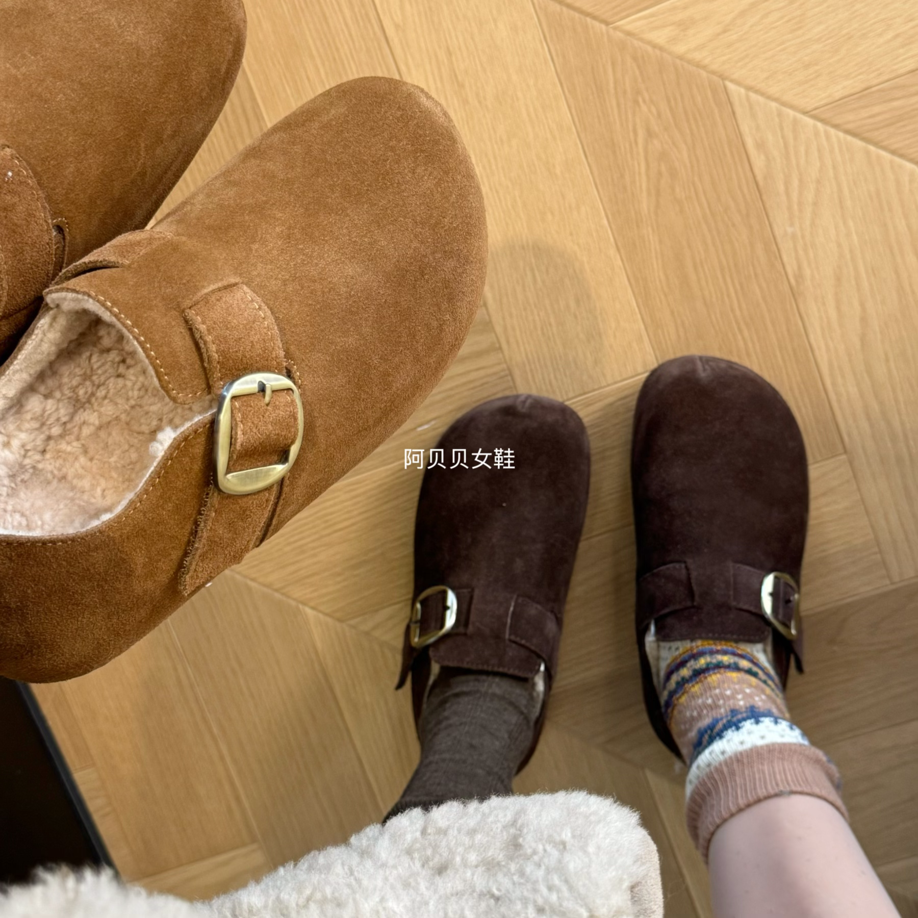 「BYBY」真皮羊毛鞋垫增高5秀气勃肯鞋2025秋冬防滑单鞋女百搭