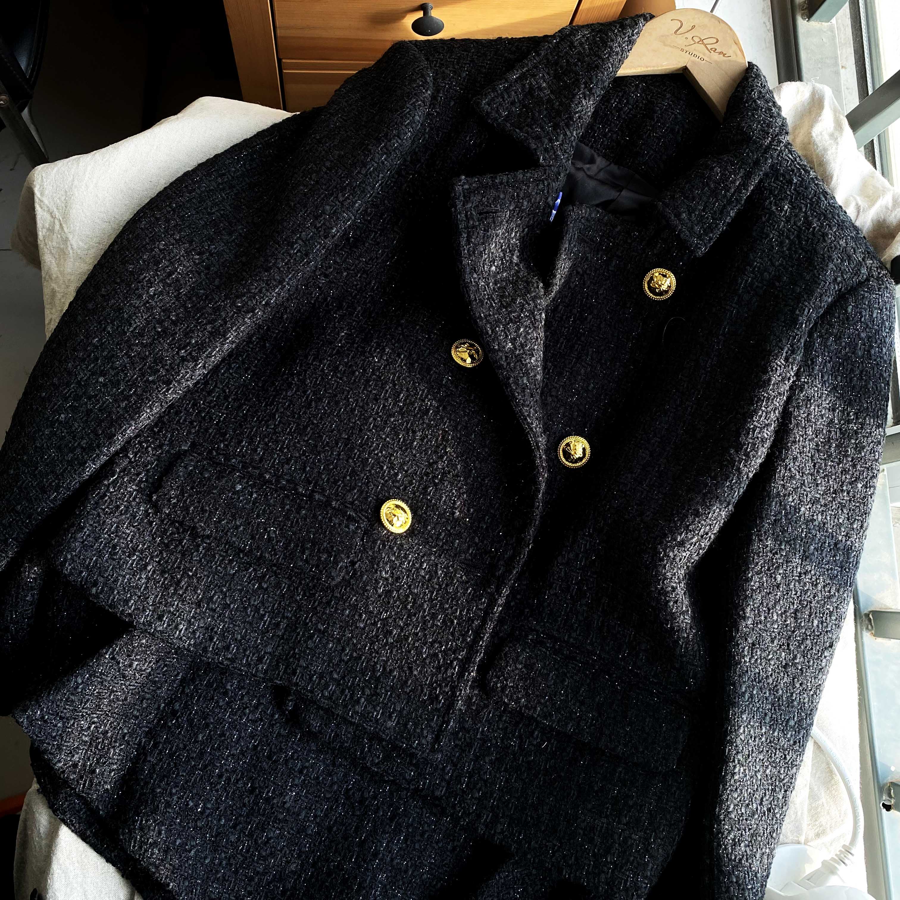 深圳南油小香风粗花呢套装秋冬外套半裙长袖经典不过时黑色高级感