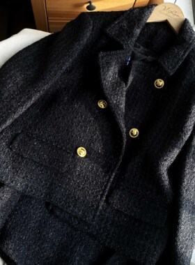 深圳南油小香风粗花呢套装秋冬外套半裙长袖经典不过时黑色高级感
