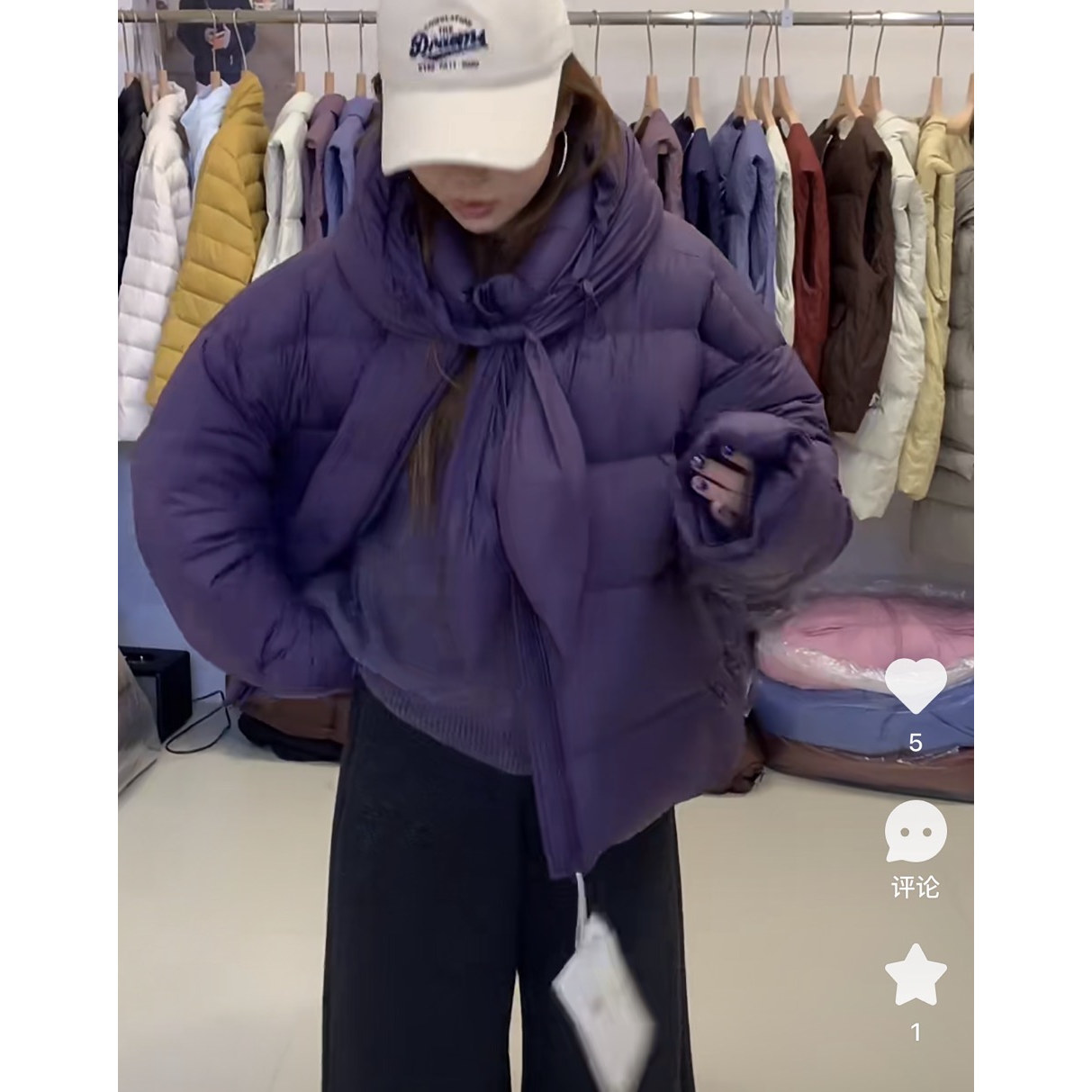 2025新款兔子耳朵90白鸭绒短款连帽羽绒服冬季小个子加厚面包外套