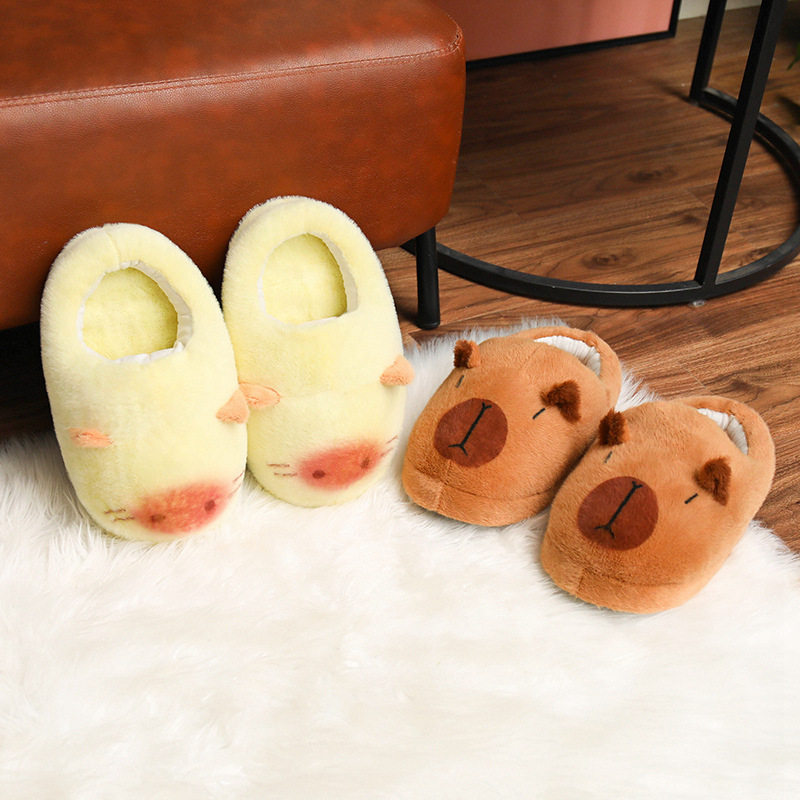 桃大熊 呆萌卡皮巴拉棉拖鞋男女冬季居家保暖加绒可爱情侣毛毛拖