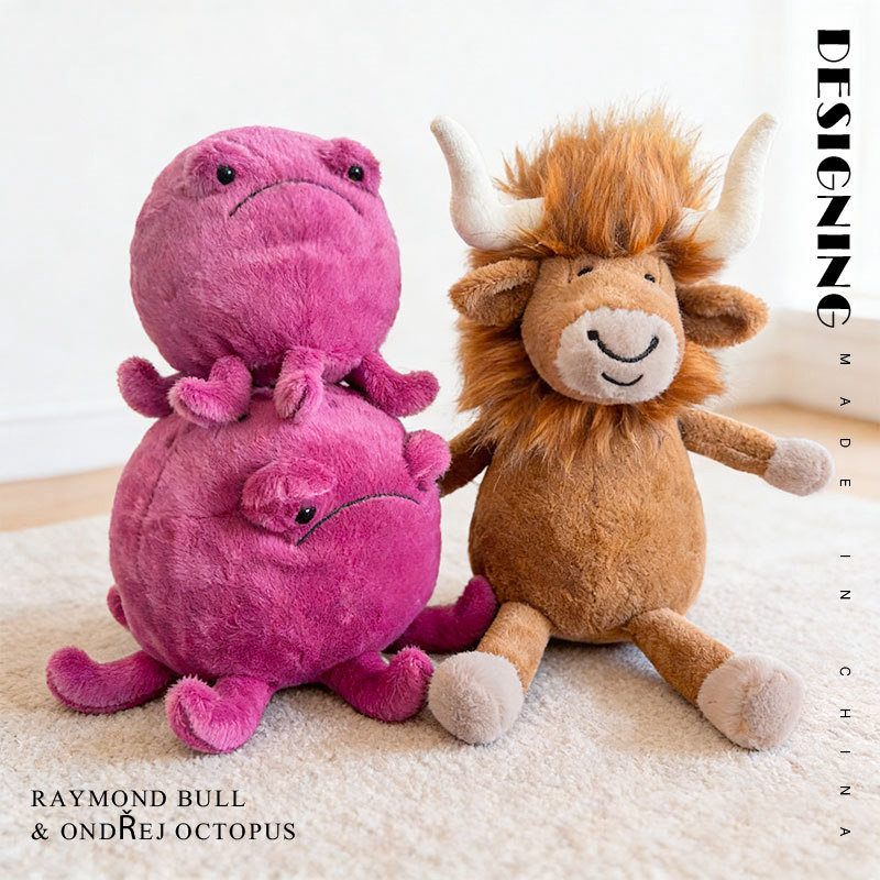 跨境趣味公牛公仔毛绒玩具仿真牦牛章鱼玩偶布娃娃紫色八爪鱼抱枕