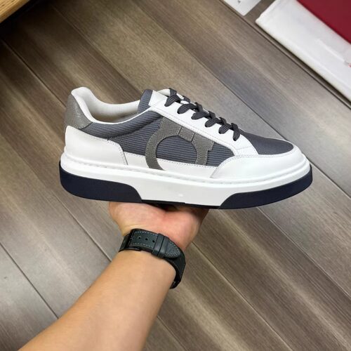 欧洲站2024F家真皮配帆布运动板鞋系带透气休闲男鞋厚底低帮鞋潮