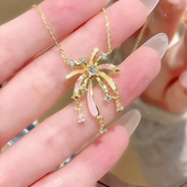 18K金荧光烟花流苏项链女轻奢镶钻珐琅浪漫小众可发光吊坠锁骨链