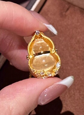 新中式金色拉丝水晶葫芦镶钻项链