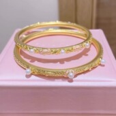 18K金锦鲤珍珠莲花手镯女新中式 国风黄金色宫廷风高级感时尚 手环