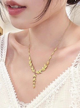 18K金色麦穗叶子项链女轻奢小众