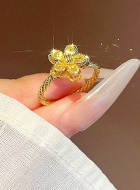 可水洗不掉色18K金双层桃花戒指