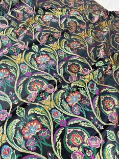 黑底150宽牡丹民族织锦缎汉服唐装古装布包装锦盒布料手工DIY发夹