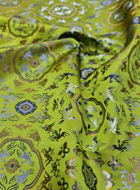 新中式国风提花布料春夏绿色旗袍女装设计师连衣裙手工靠龙凤鹤鹿