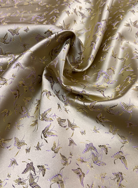 泥金紫色小蝴蝶斑斓织锦缎面料设计师女装马甲装饰娃衣新中式布料