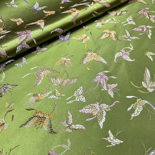 秋香绿蝴蝶国风旗袍童装娃丝绸缎布料装饰手工提花织锦古DIY包装