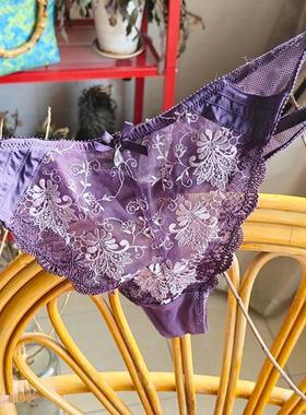 库存清仓外贸紫色精美刺绣有点瑕疵大码内裤胖MM女丁字裤 T裤