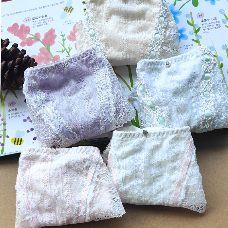 多色多码棉质织带镂空蕾丝性感三角女棉质中腰少女内裤低档棉