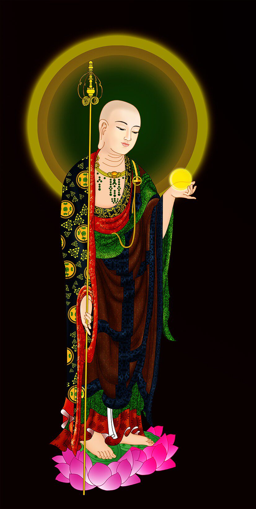 唐卡描金地藏王菩萨佛像线稿手绘佛像静心减压涂色礼物临摹绘画