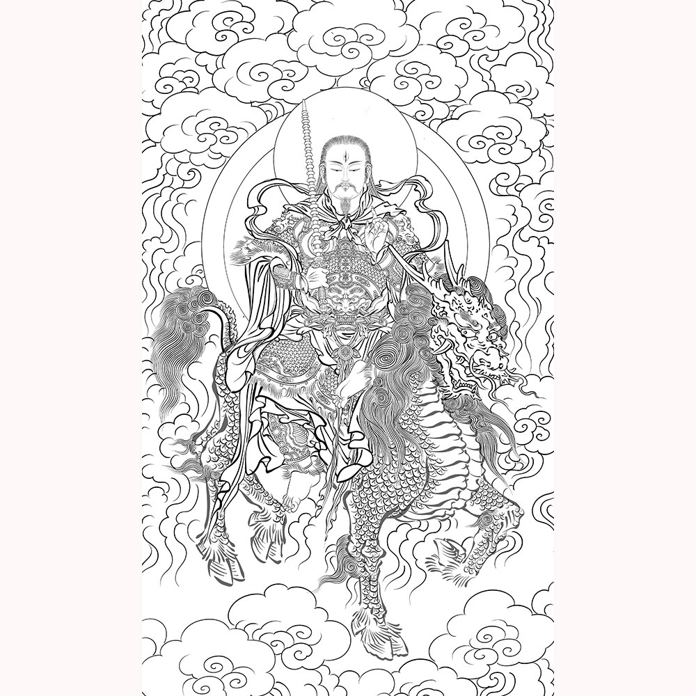 雷祖九天应元雷声普化天尊描金diy赵公明财神临摹涂色线描画稿