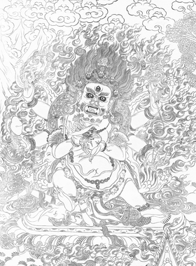 自画唐卡 玛哈嘎拉大黑天像diy线稿手绘静心减压涂色礼物装饰画