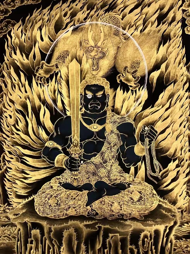 不动明王本命佛守护神涂色描金唐卡手绘diy自己画唐卡线稿装饰画