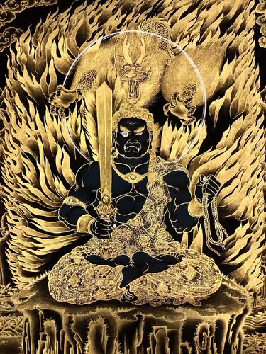 不动明王本命佛守护神涂色描金唐卡手绘diy自己画唐卡线稿装饰画