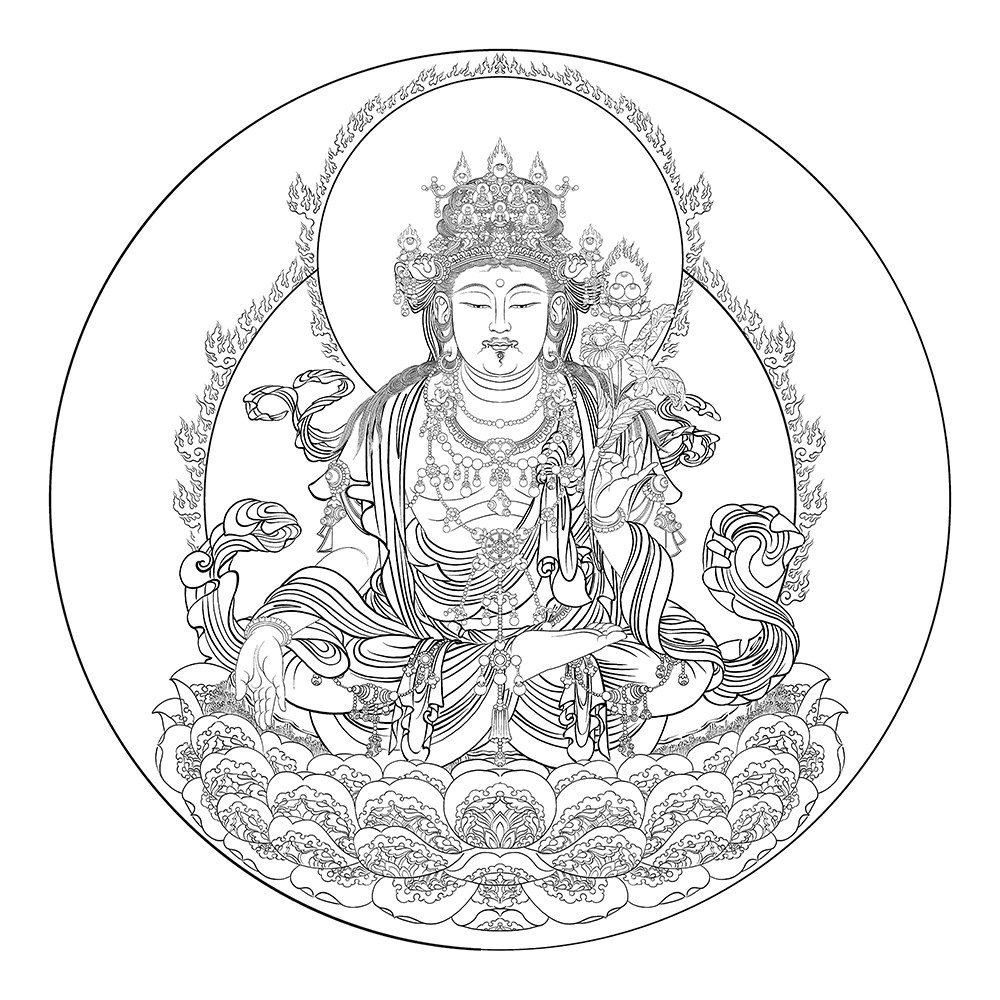 虚空藏菩萨福智财唐卡描金diy线稿禅意线稿民族风装饰画礼物画稿