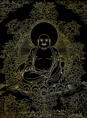弥勒笑佛弥勒菩萨唐卡描金临摹涂色填色禅意礼物画稿