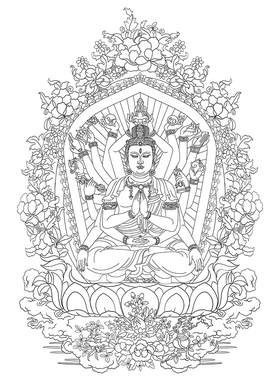 进口纯棉DIY唐卡描金禅意线稿