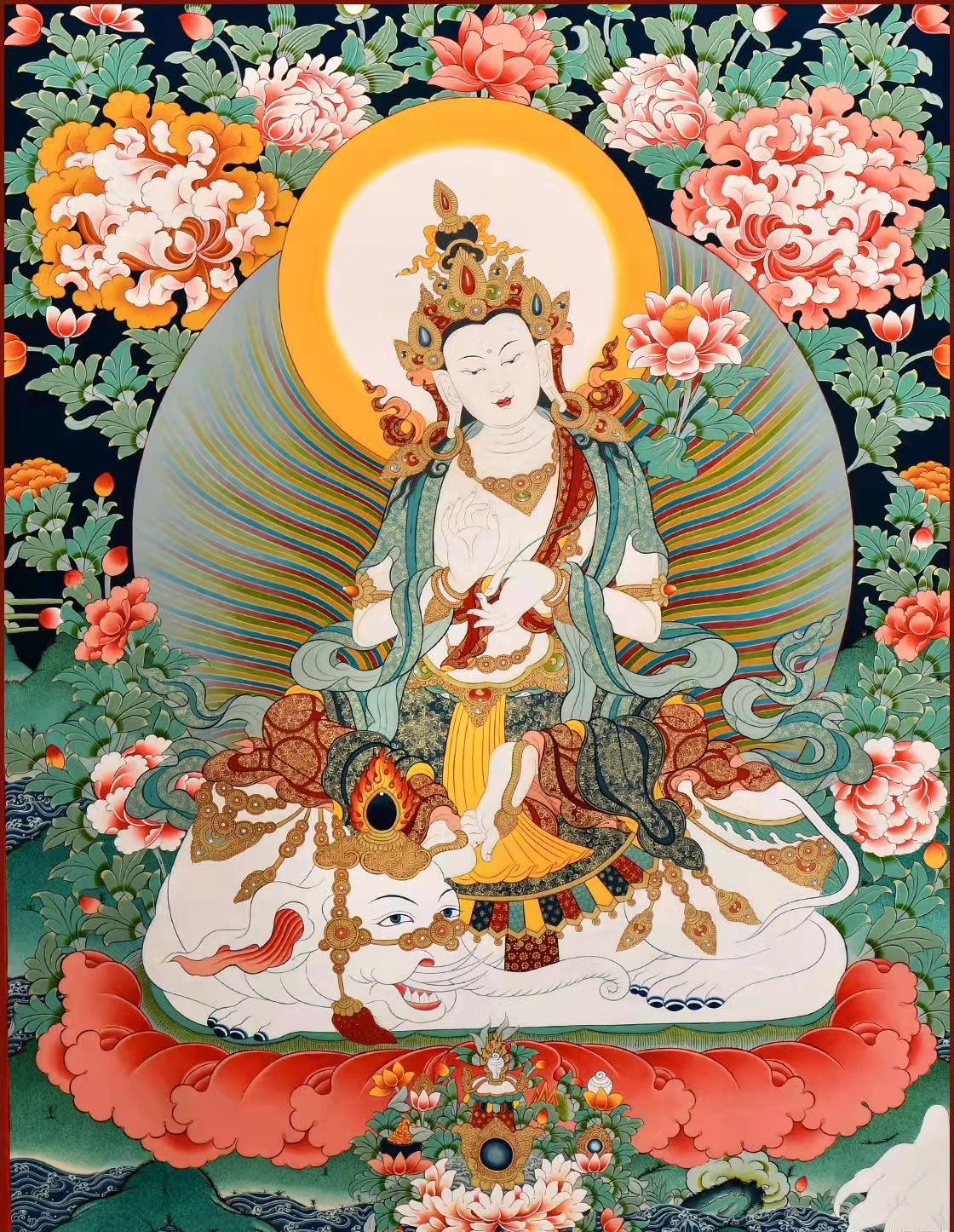 普贤菩萨佛像涂色唐卡佛像描金唐卡手绘diy自己画唐卡线稿装饰画