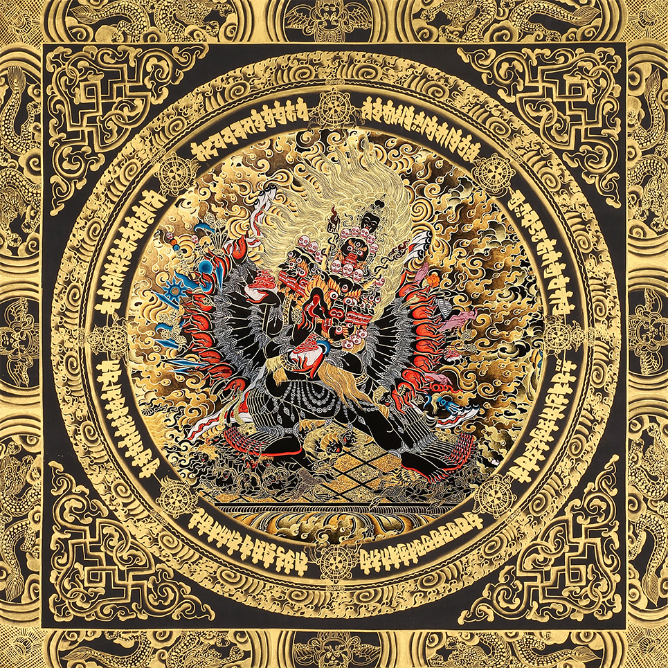 西藏唐卡diy手绘描金挂画文殊大威德金刚坛城描金线稿佛像线稿画