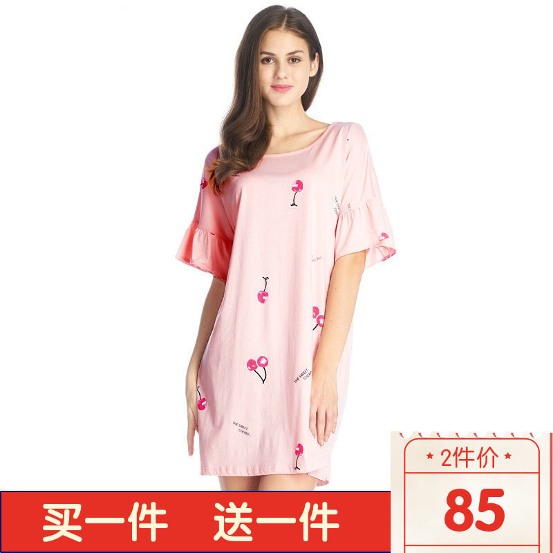荷叶袖可爱风宽松大码韩版睡裙