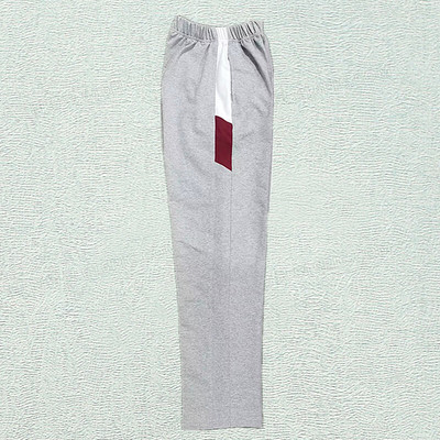 浅灰色拼白酒红宽条校服裤子